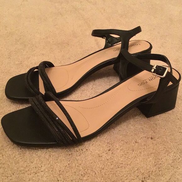 London Fog Black Sparkling Straps Heels - Picture 1 of 8